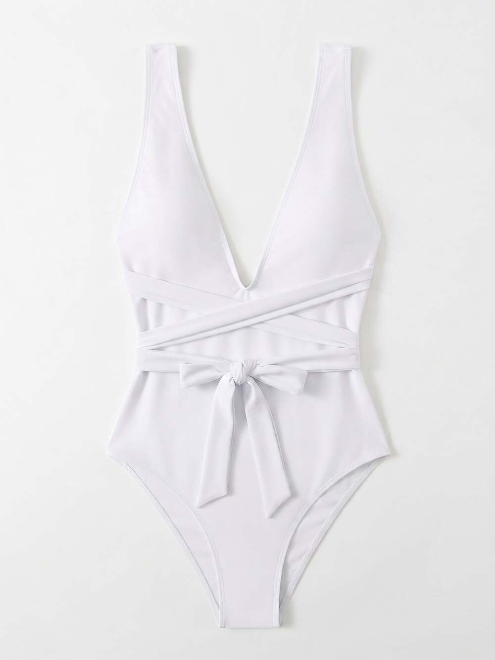 Lilosy Monokini Women's 1 Piece Swimsuit with Plunging Neckline Cross Back White